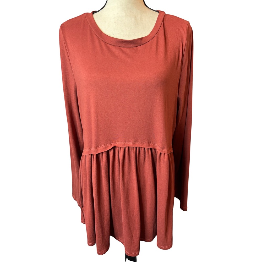 Entro Womens Rust Terracotta Long Sleeve Babydoll Tunic Top Style 3087 Large